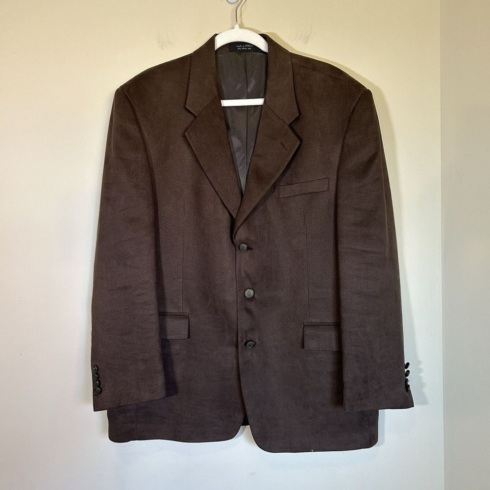Gianfranco Ruffini Three Button Solid Brown Suede Blazer Jacket 43R